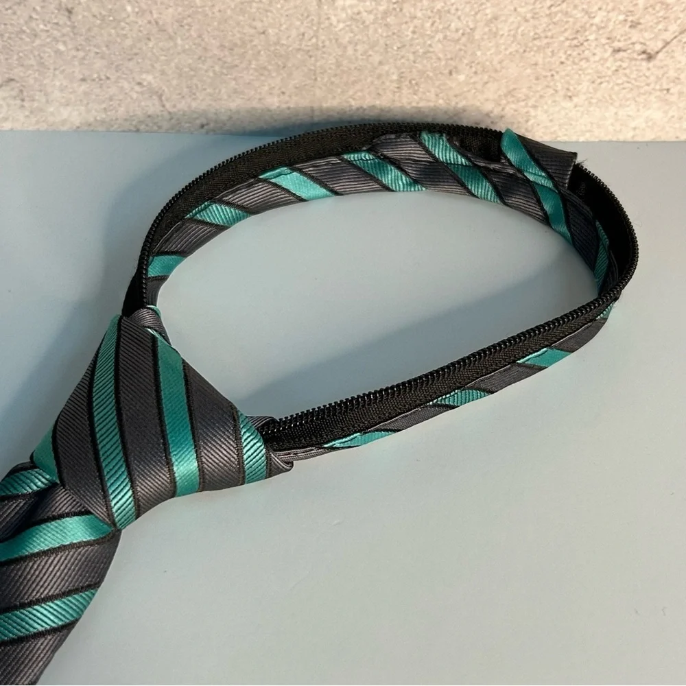 Stylish Kids' Striped Tie in Black and Teal